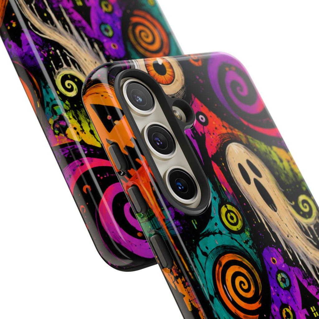 Halloween Ghost Phone Case — Colorful Spooky Skull & Haunted House Tough Case