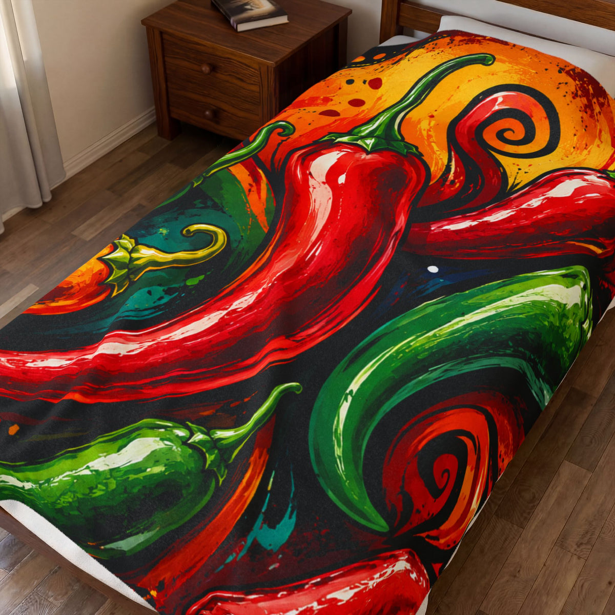 Spicy Chili Pepper Velveteen Plush Blanket – Vibrant Southwestern Pepper Print Throw