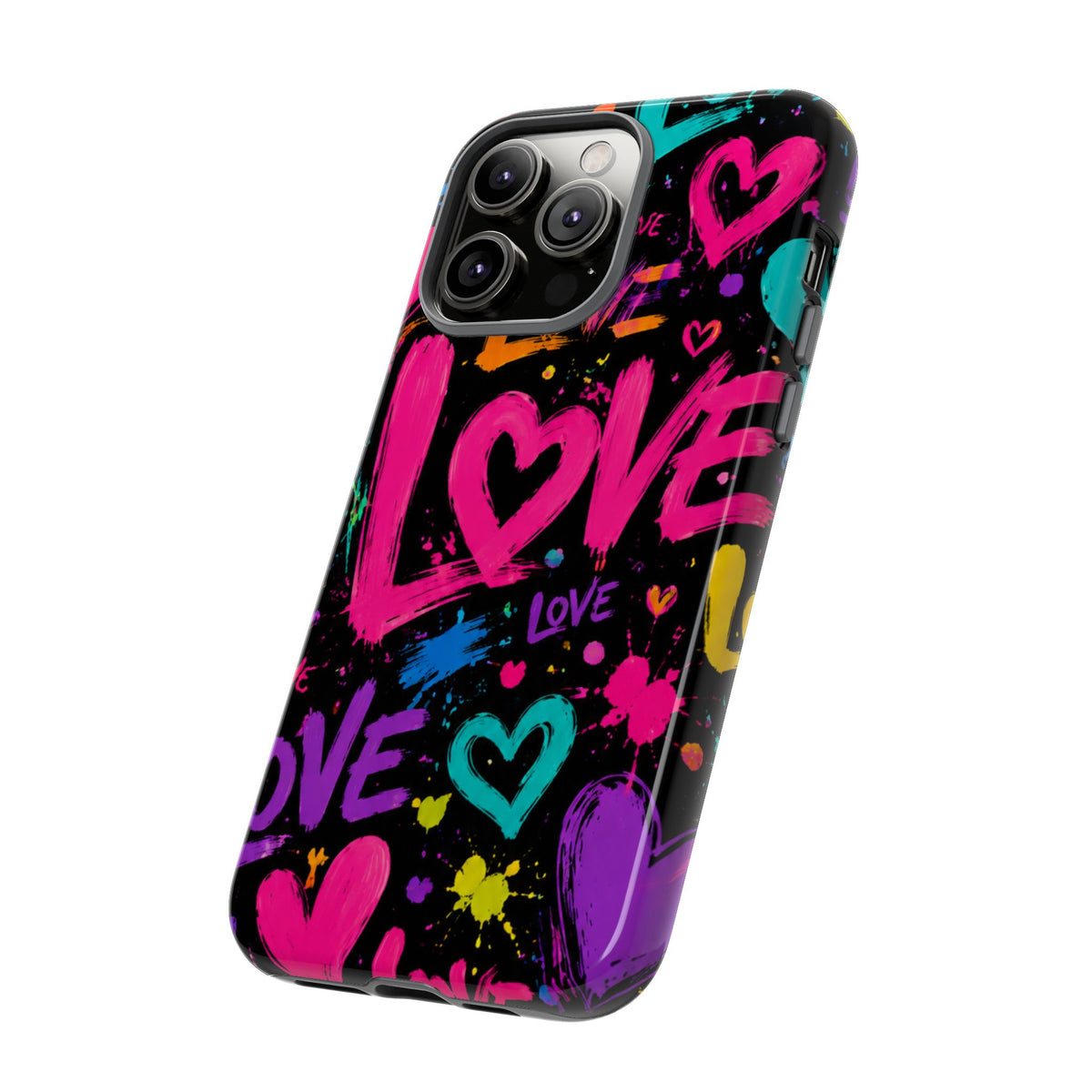 Phone Case — Neon Graffiti "Love" Hearts Protective Tough Case