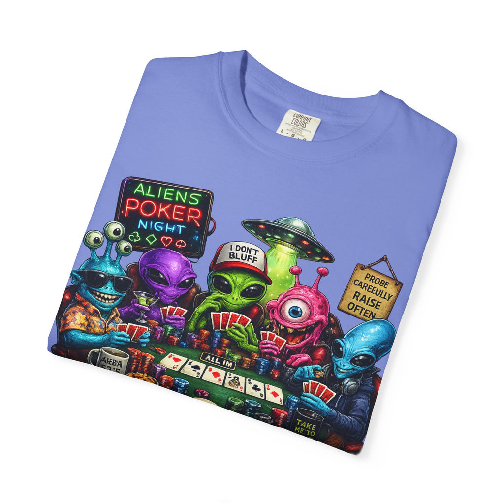 Aliens Poker Night T-shirt | Funny UFO Casino Card Game Design