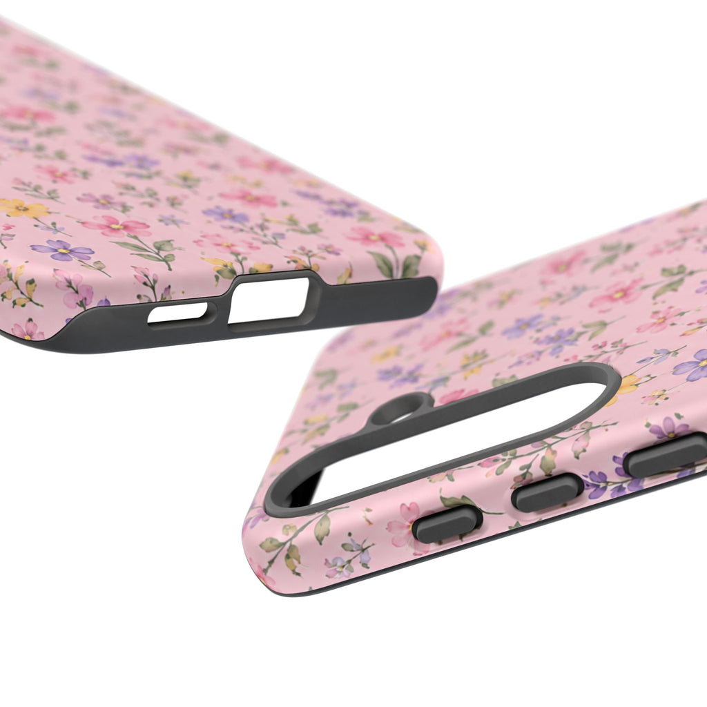 Floral Pink Tough Phone Case — Pastel Wildflower Protective Case