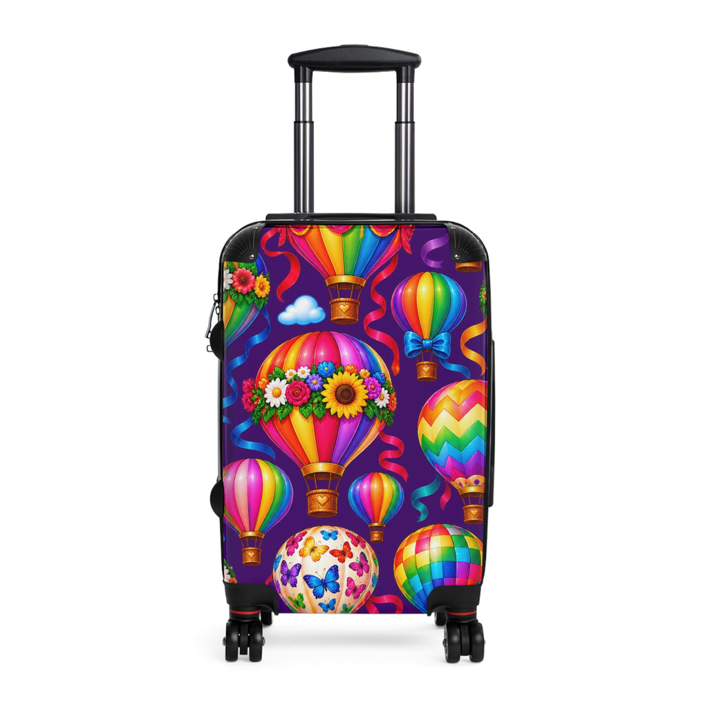 Hot Air Balloon Suitcase Cover — Colorful Travel Luggage Protector with Floral & Rainbow Balloons