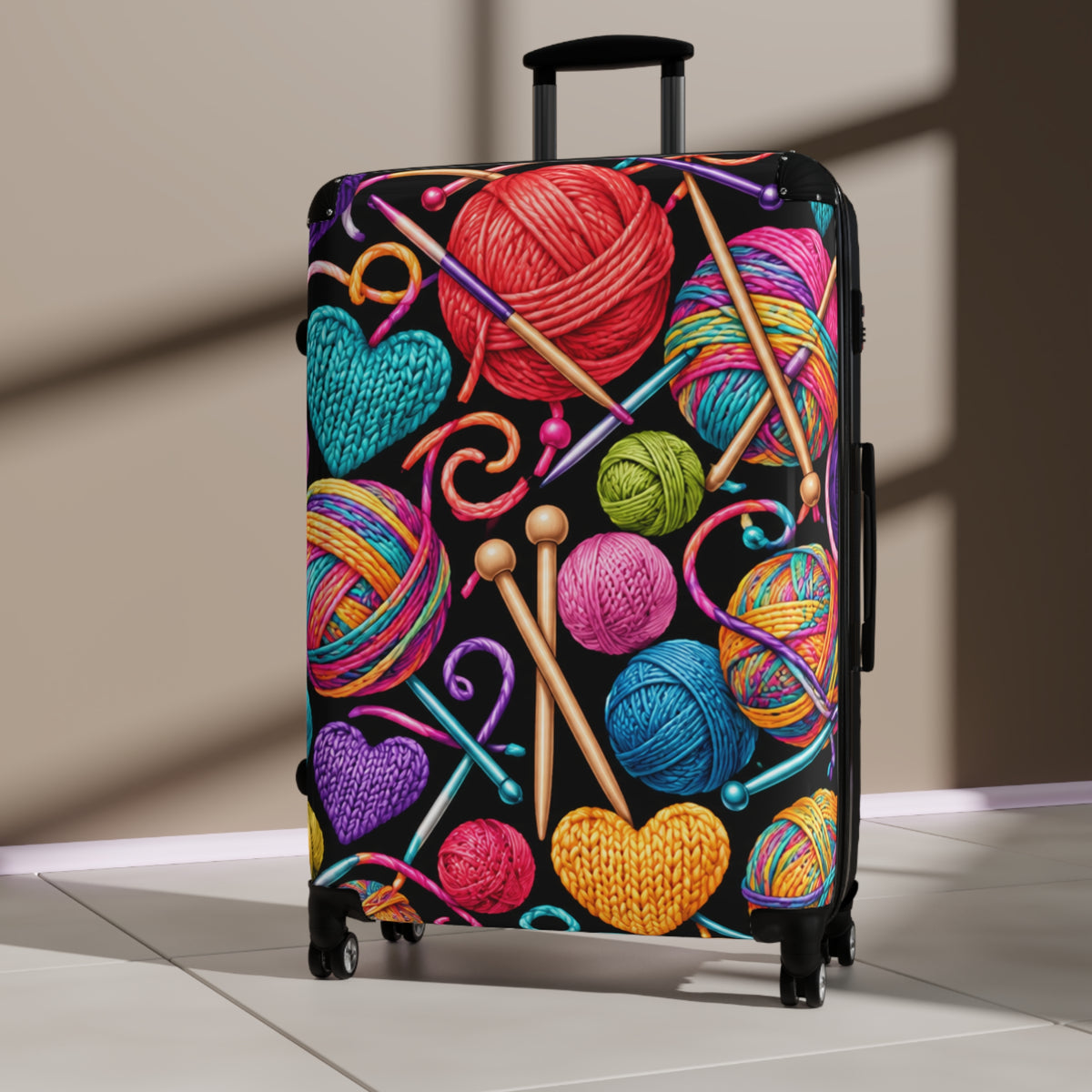 Knitting Hearts Suitcase – Colorful Yarn & Needles Carry-On