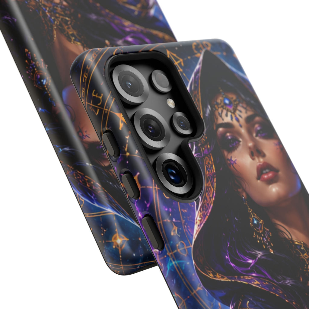 Phone Case — Mystical Sorceress Art Protective Tough Case (Astrology, Purple Hooded Witch)