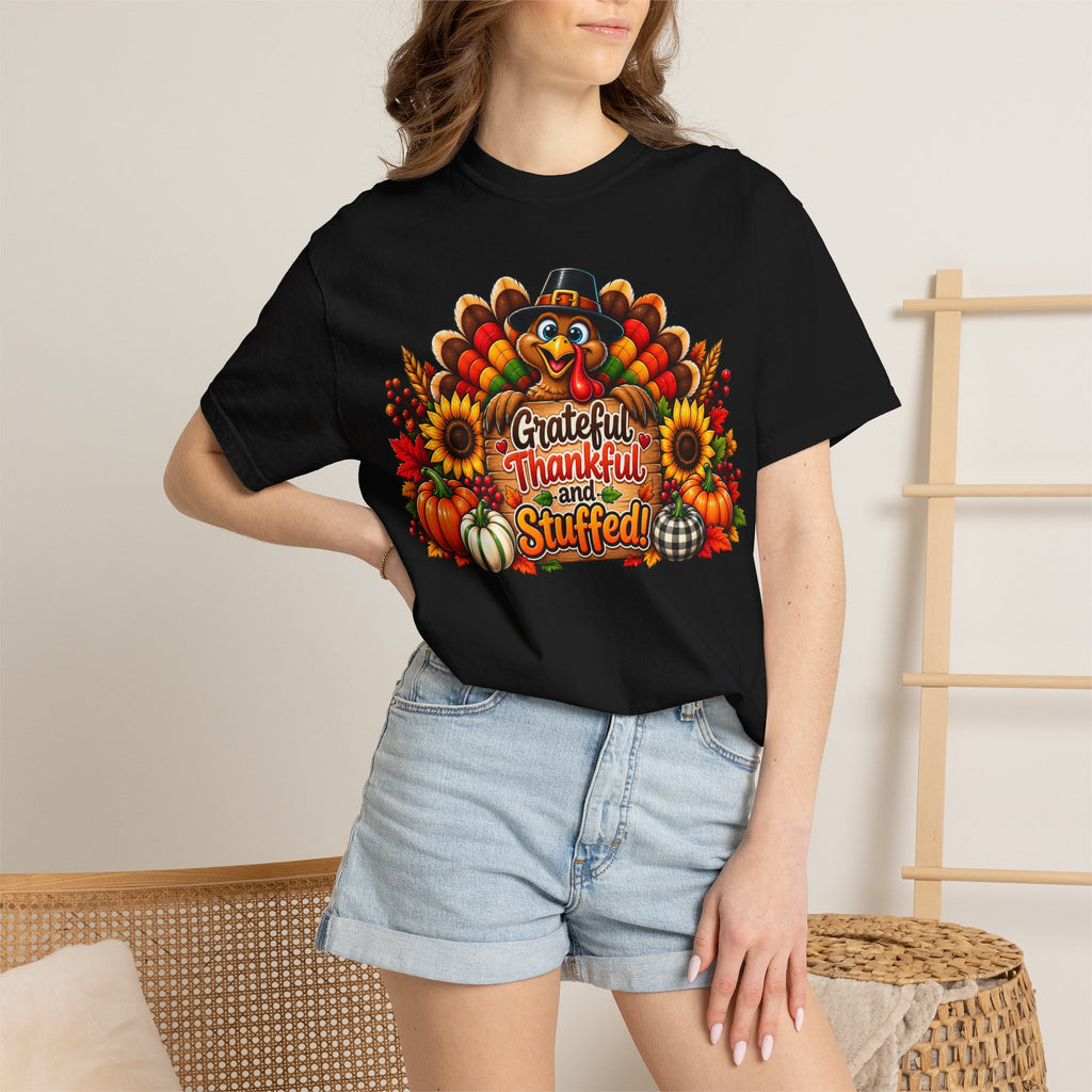 Thankful & Stuffed Turkey T-Shirt — Thanksgiving Fall Harvest Tee