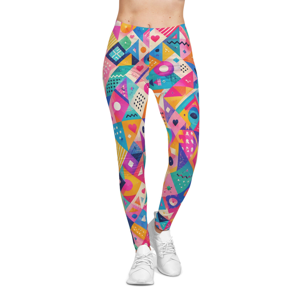 Colorful Geometric Print Leggings — Bright Abstract All-Over Pattern
