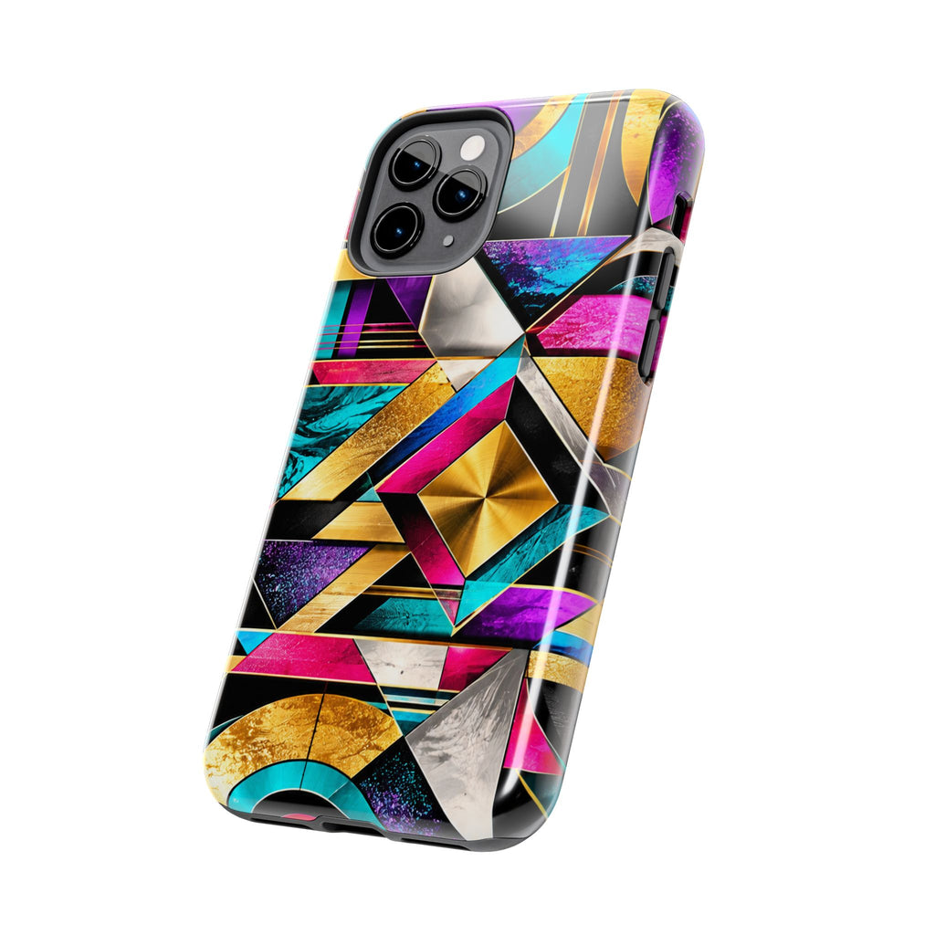 Geometric Art Deco Tough Phone Case — Vibrant Gold, Teal & Magenta Pattern