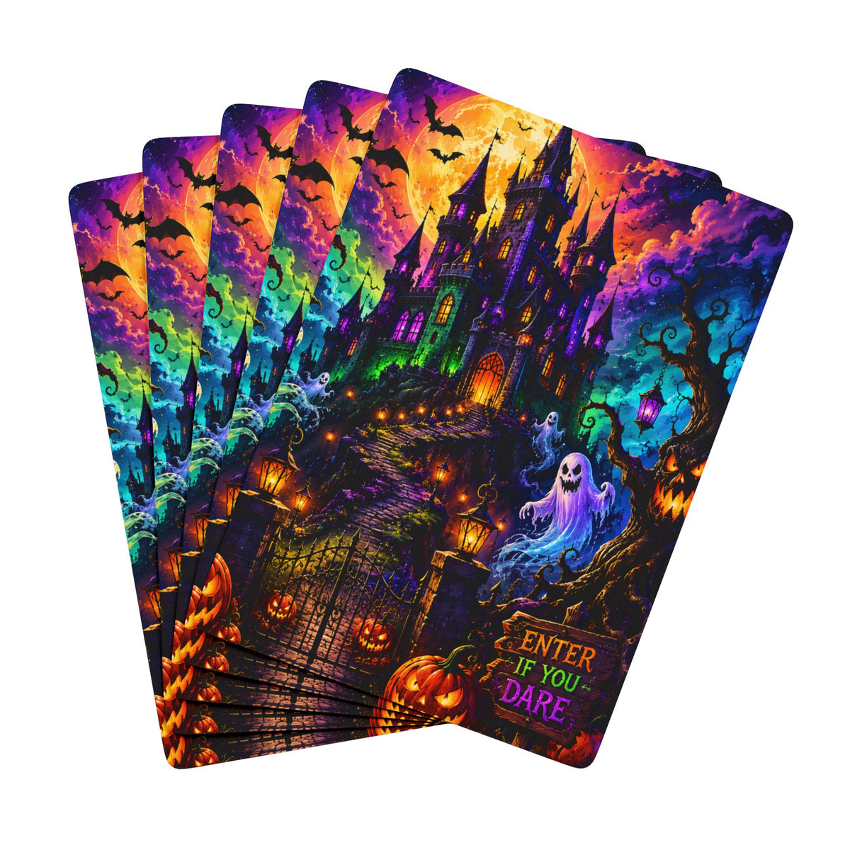 Halloween Haunted Castle Poker Playing Cards — 'Enter If You Dare' Design