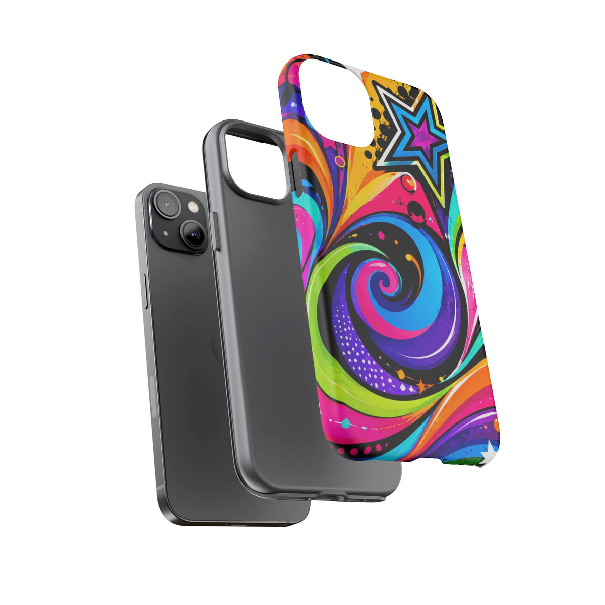 Psychedelic Swirl Phone Case — Bold Retro Stars & Neon Pop Art Tough Case