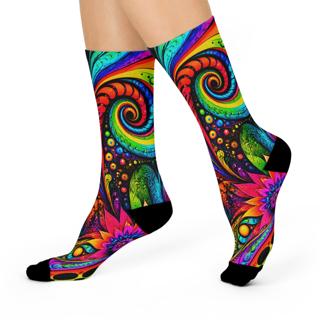Psychedelic Swirl Crew Socks — Colorful Abstract Cushioned Socks