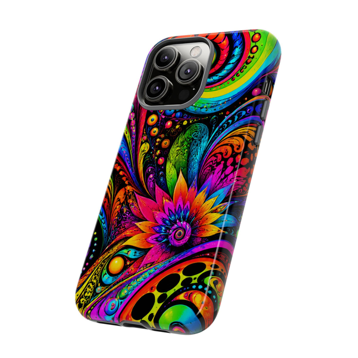 Psychedelic Floral Phone Case — Vibrant Swirl Tough Protective Cover
