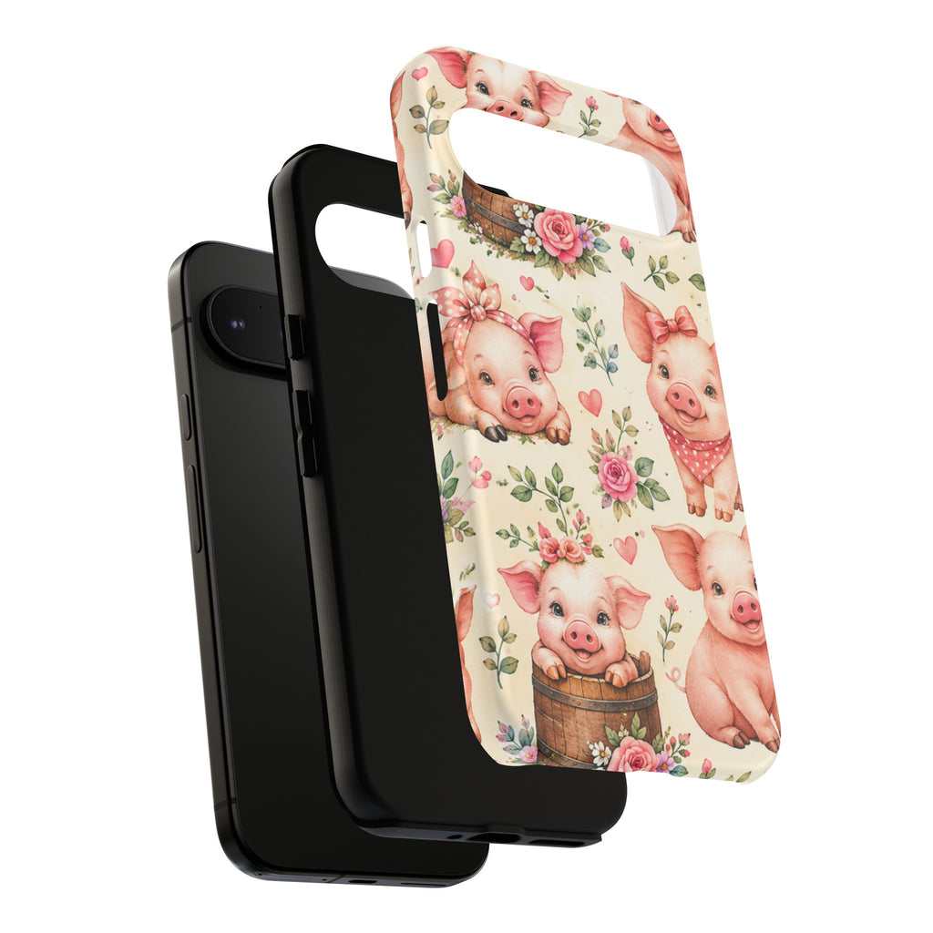 Cute Pink Piglet Phone Case — Vintage Floral Farm Animal iPhone Cover