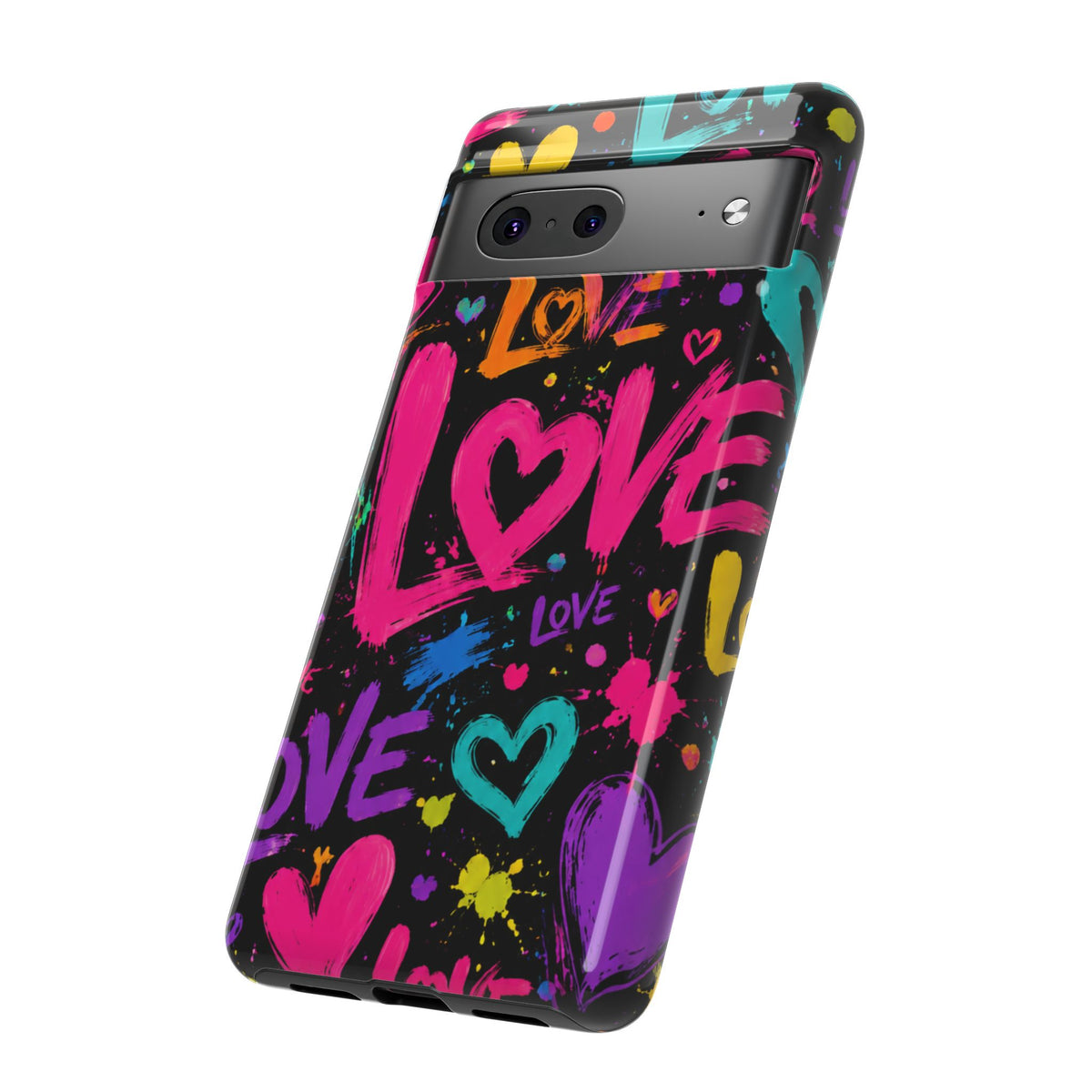 Phone Case — Neon Graffiti "Love" Hearts Protective Tough Case