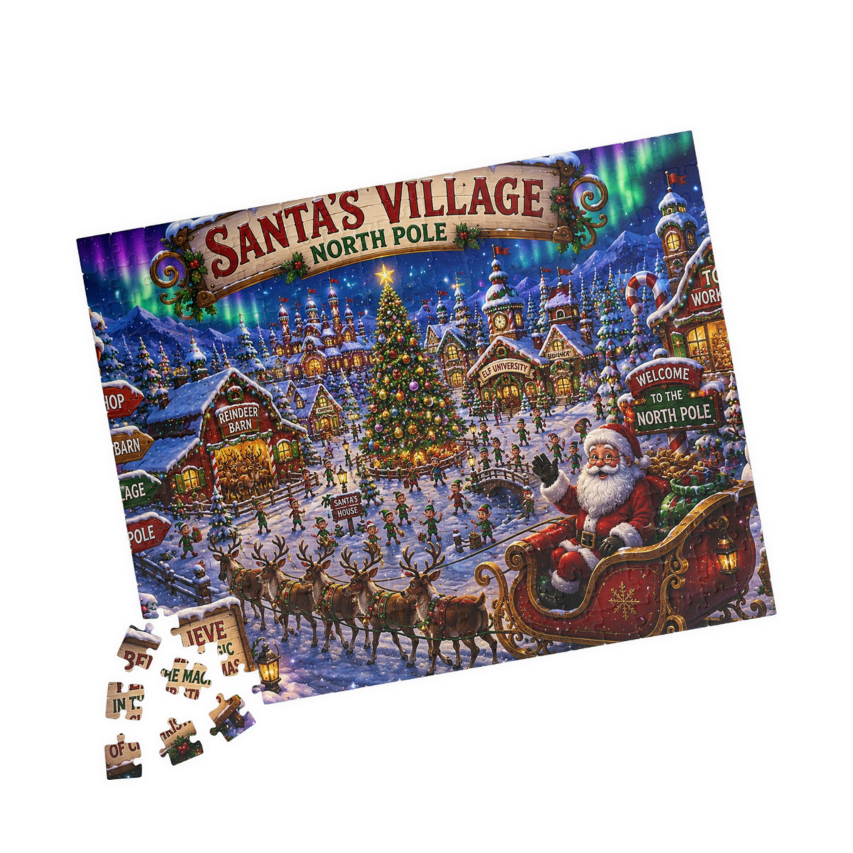 Santa’s Village North Pole Jigsaw Puzzle — Festive Christmas Scene (110–1014 pcs)