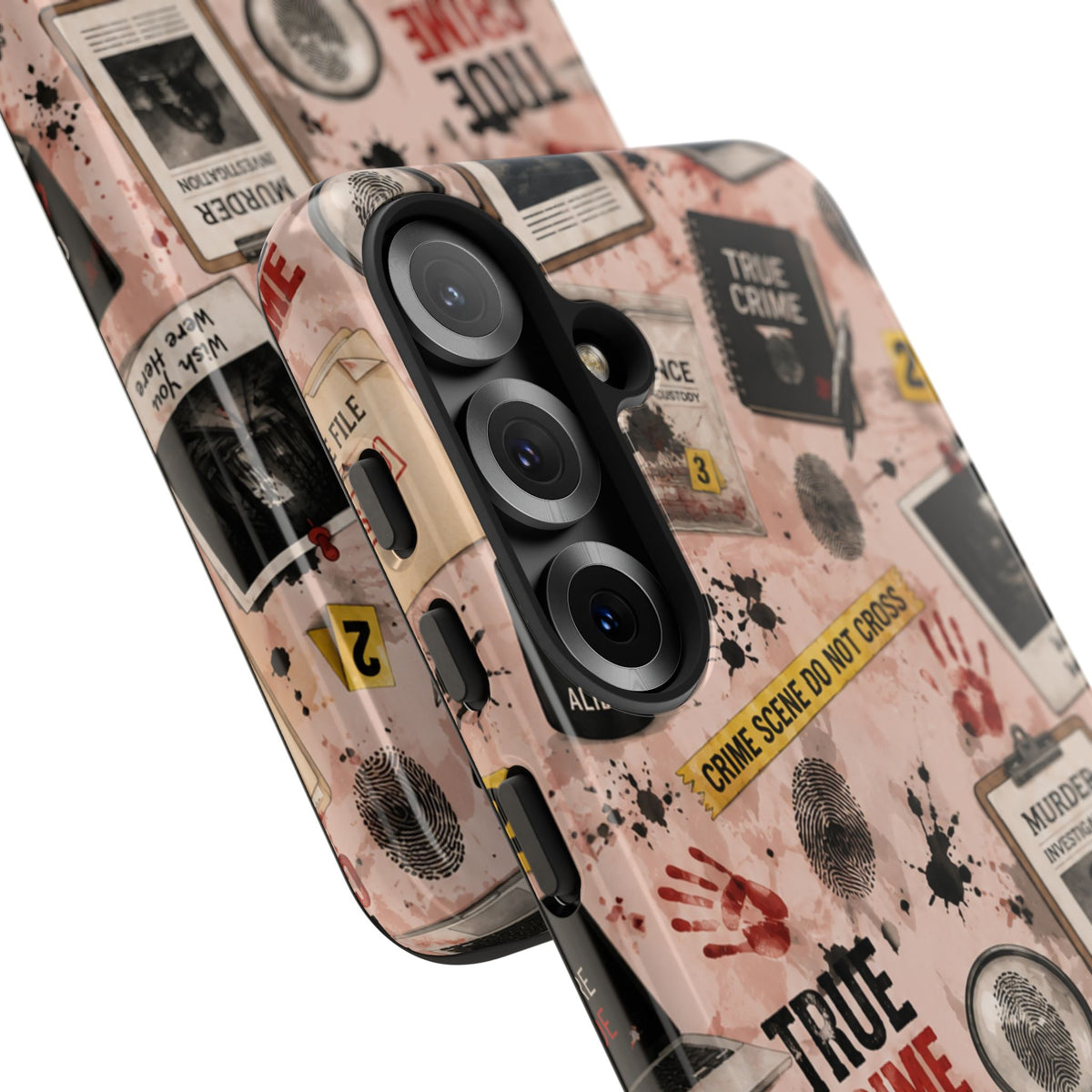 True Crime Pattern Phone Case – Detective Evidence, Crime Scene Tape & 'True Crime' Design