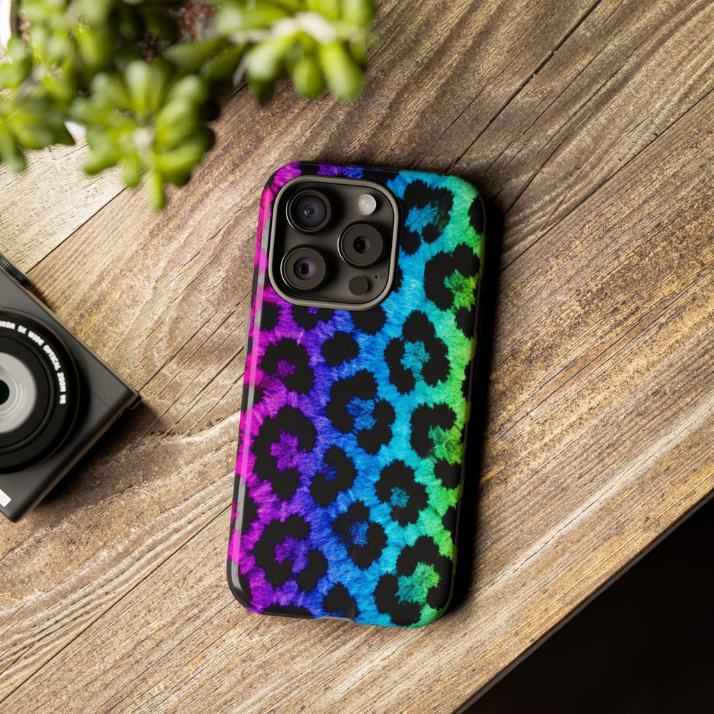 Neon Rainbow Leopard Tough Case – Colorful Animal Print Phone Cover