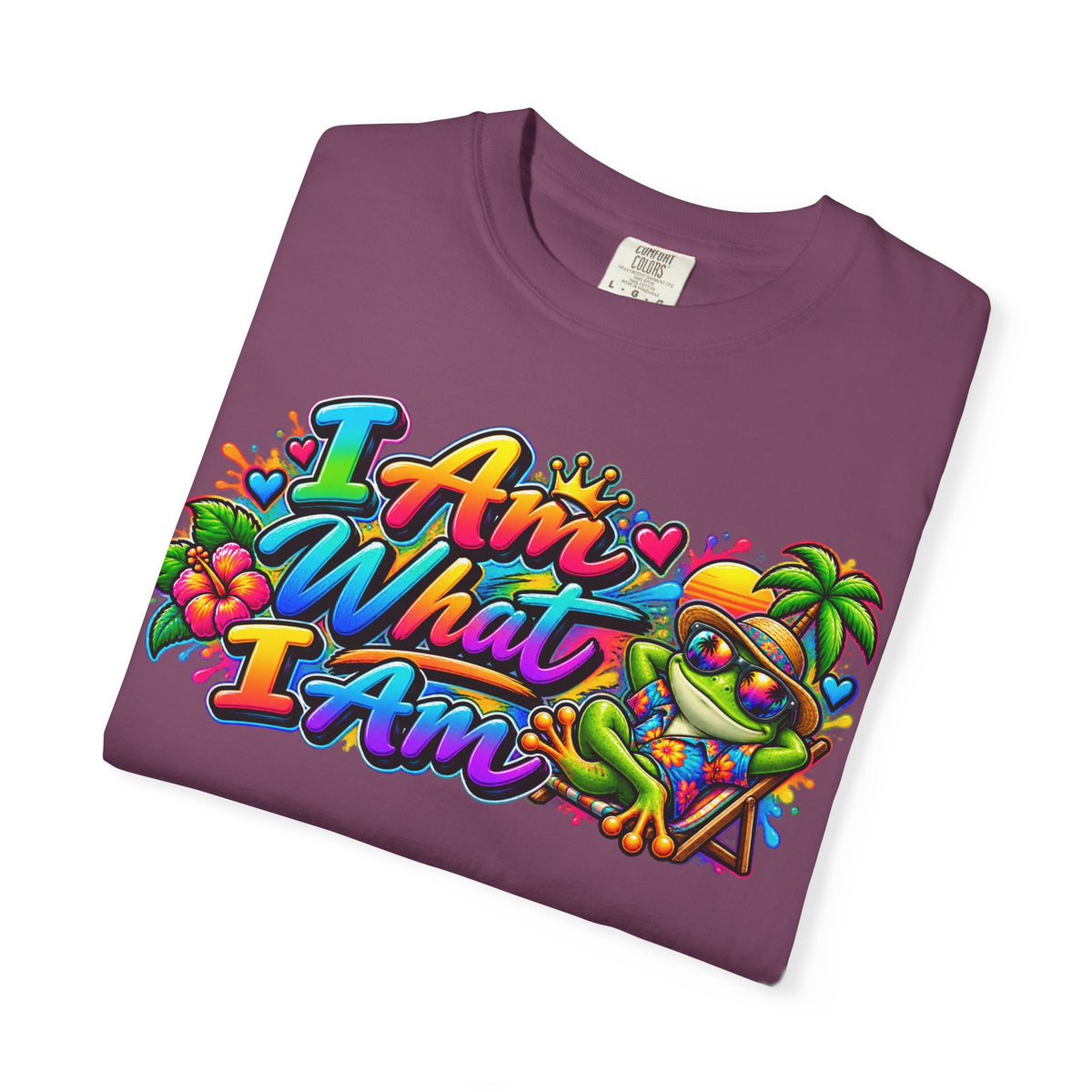 T-Shirt — "I Am What I Am" Colorful Tropical Frog Graphic Tee