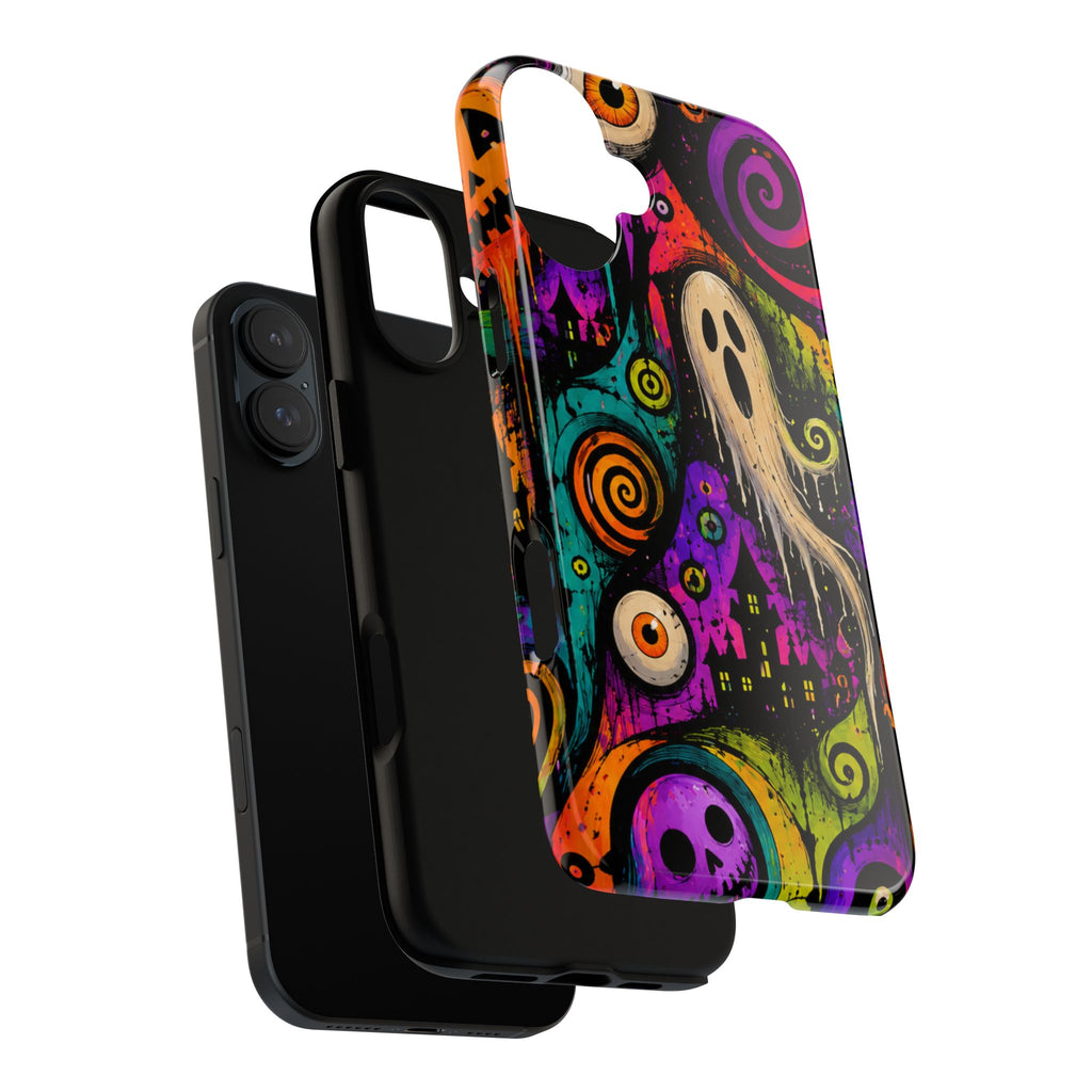 Halloween Ghost Phone Case — Colorful Spooky Skull & Haunted House Tough Case