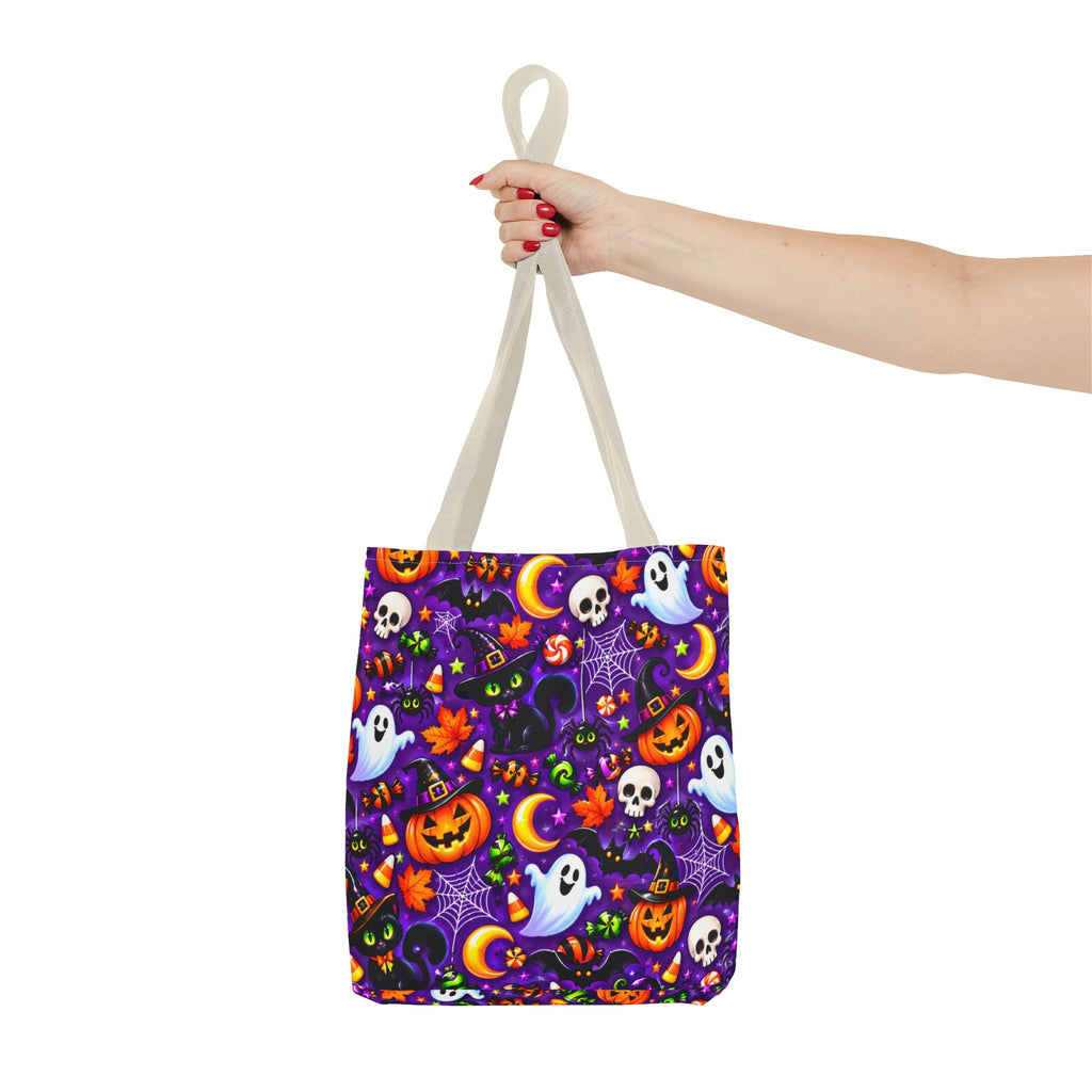 Halloween Pattern Tote Bag — Cute Ghosts, Pumpkins & Skulls All-Over Print