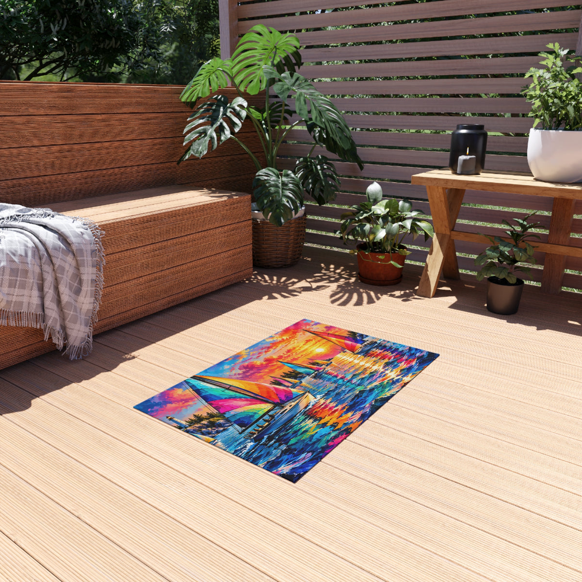 Sailboat Sunset Outdoor Rug — Colorful Nautical Patio Mat