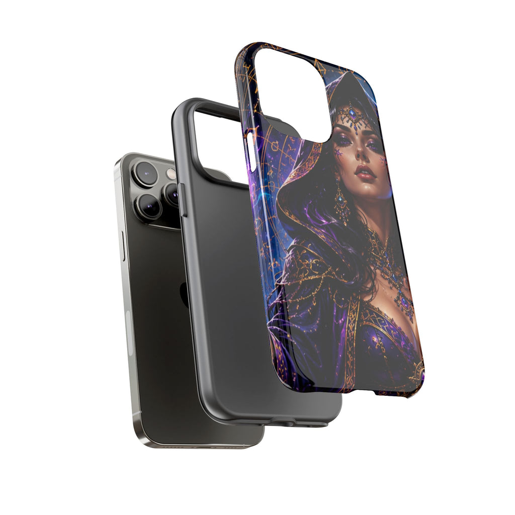 Phone Case — Mystical Sorceress Art Protective Tough Case (Astrology, Purple Hooded Witch)