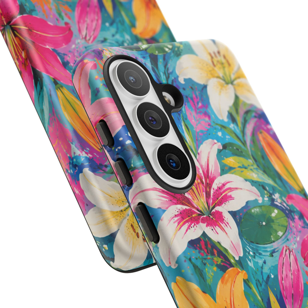 Floral Lily Tough Phone Case — Colorful Tropical Flower Protective Cover