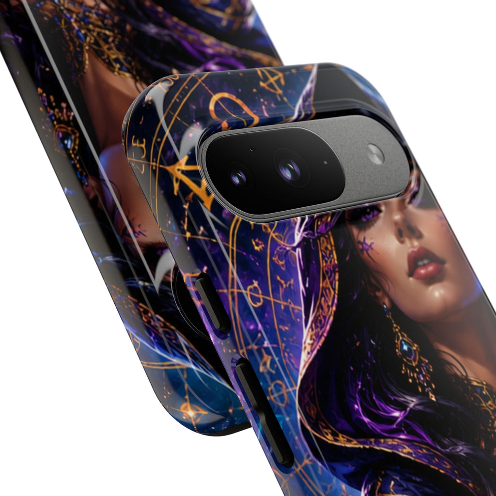Phone Case — Mystical Sorceress Art Protective Tough Case (Astrology, Purple Hooded Witch)