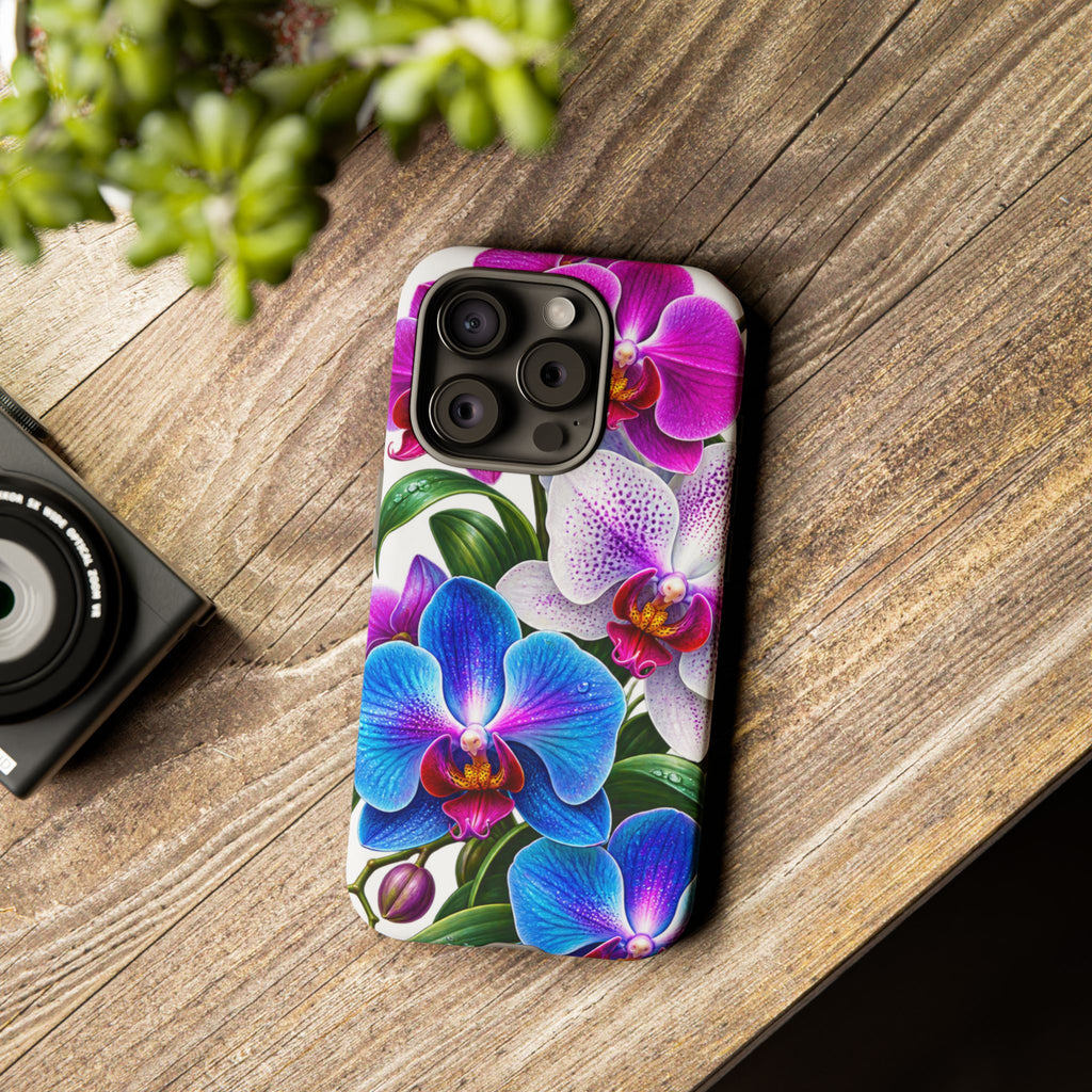 Orchid Floral Tough Phone Case – Vibrant Blue & Pink Orchid Protective Cover