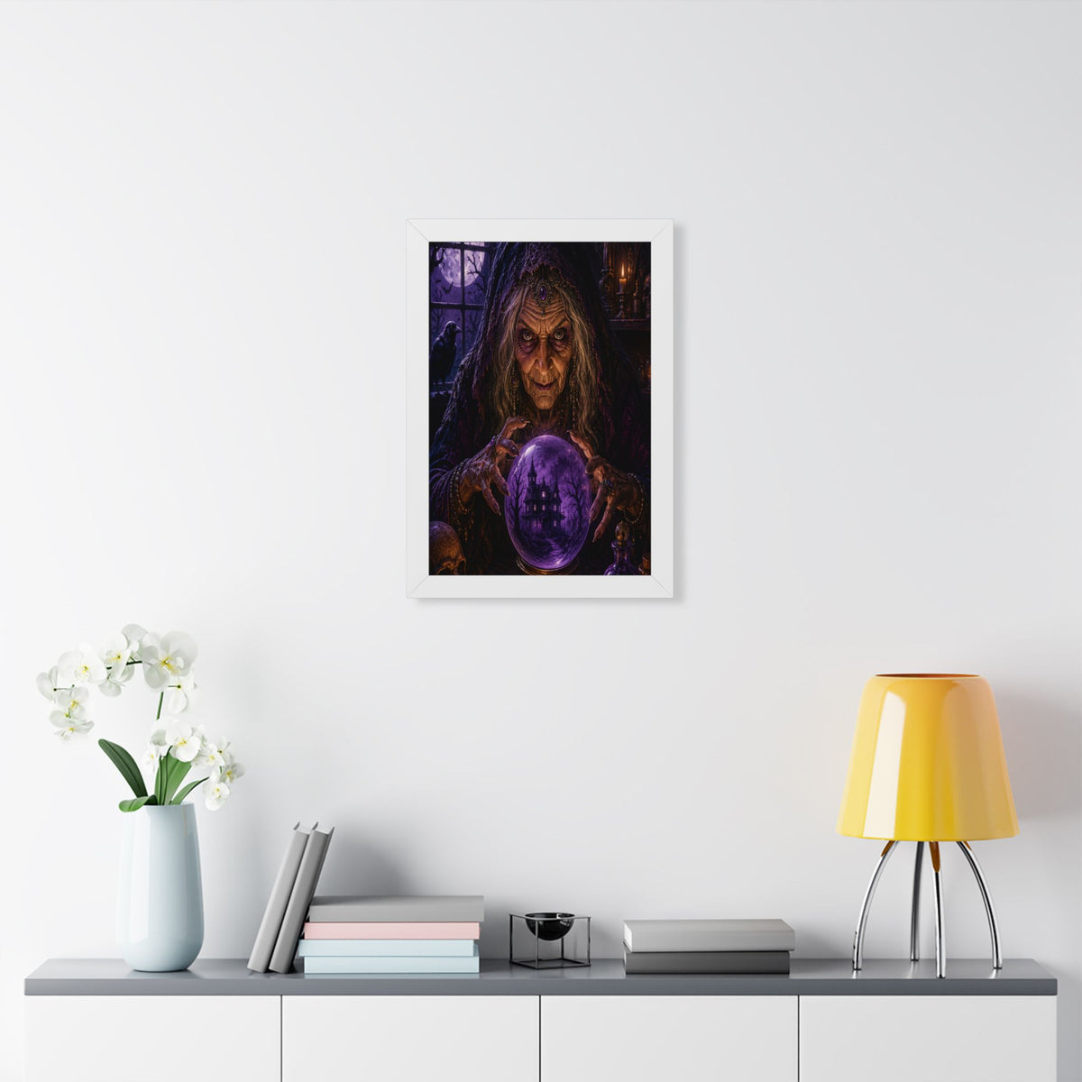 Witch with Crystal Ball Framed Poster | Halloween Wall Art