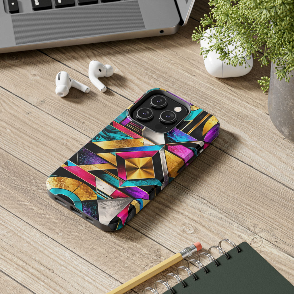 Geometric Art Deco Tough Phone Case — Vibrant Gold, Teal & Magenta Pattern