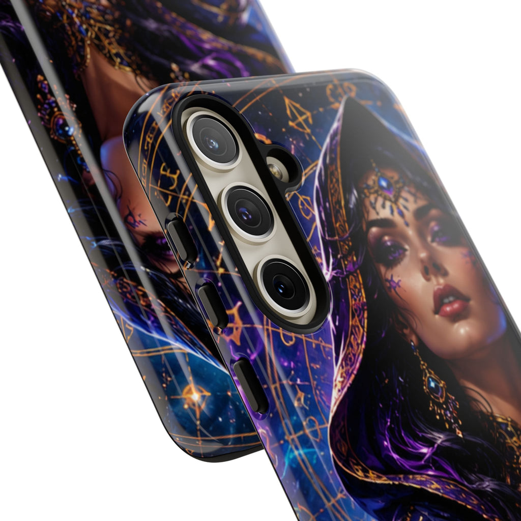 Phone Case — Mystical Sorceress Art Protective Tough Case (Astrology, Purple Hooded Witch)