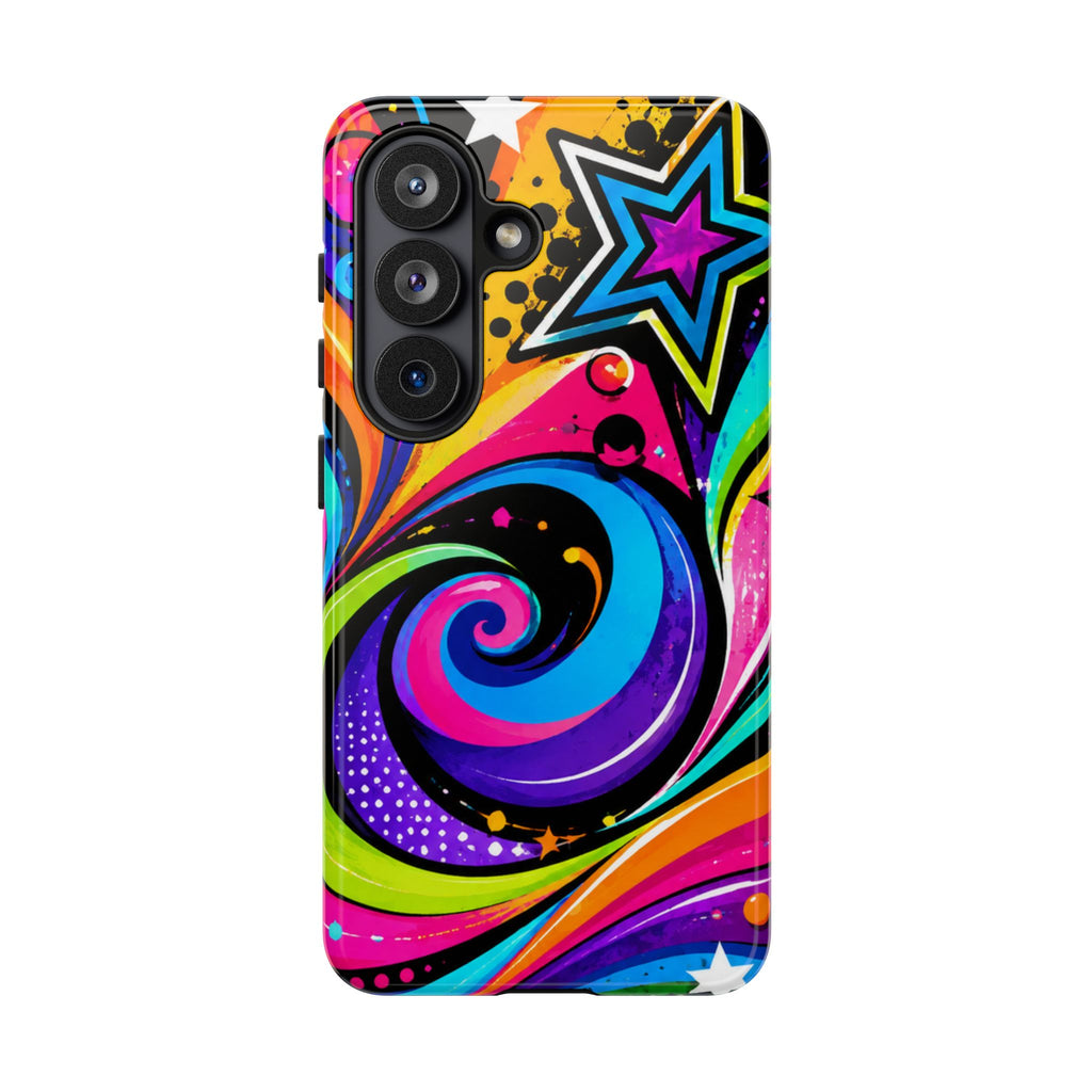 Psychedelic Swirl Phone Case — Bold Retro Stars & Neon Pop Art Tough Case