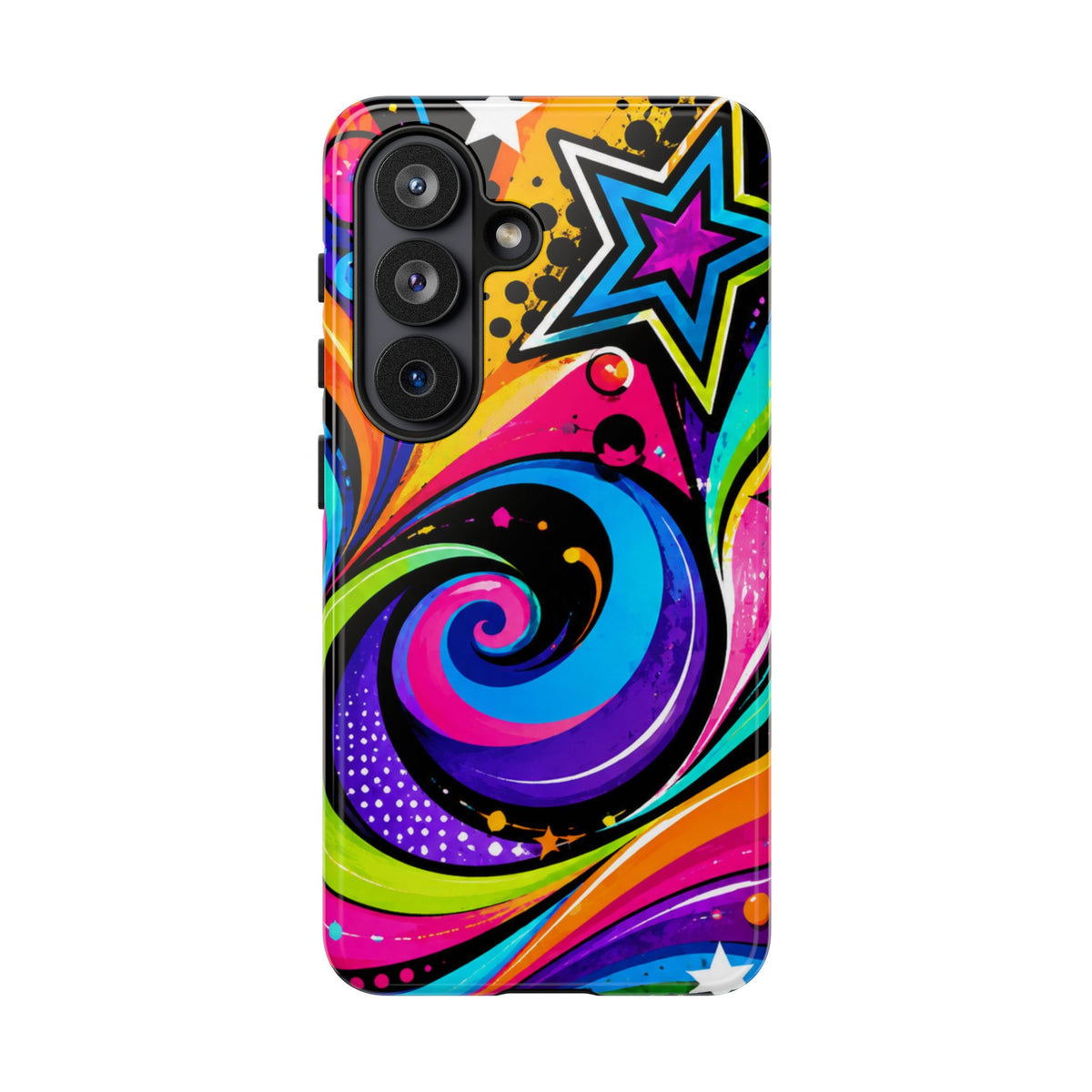 Psychedelic Swirl Phone Case — Bold Retro Stars & Neon Pop Art Tough Case