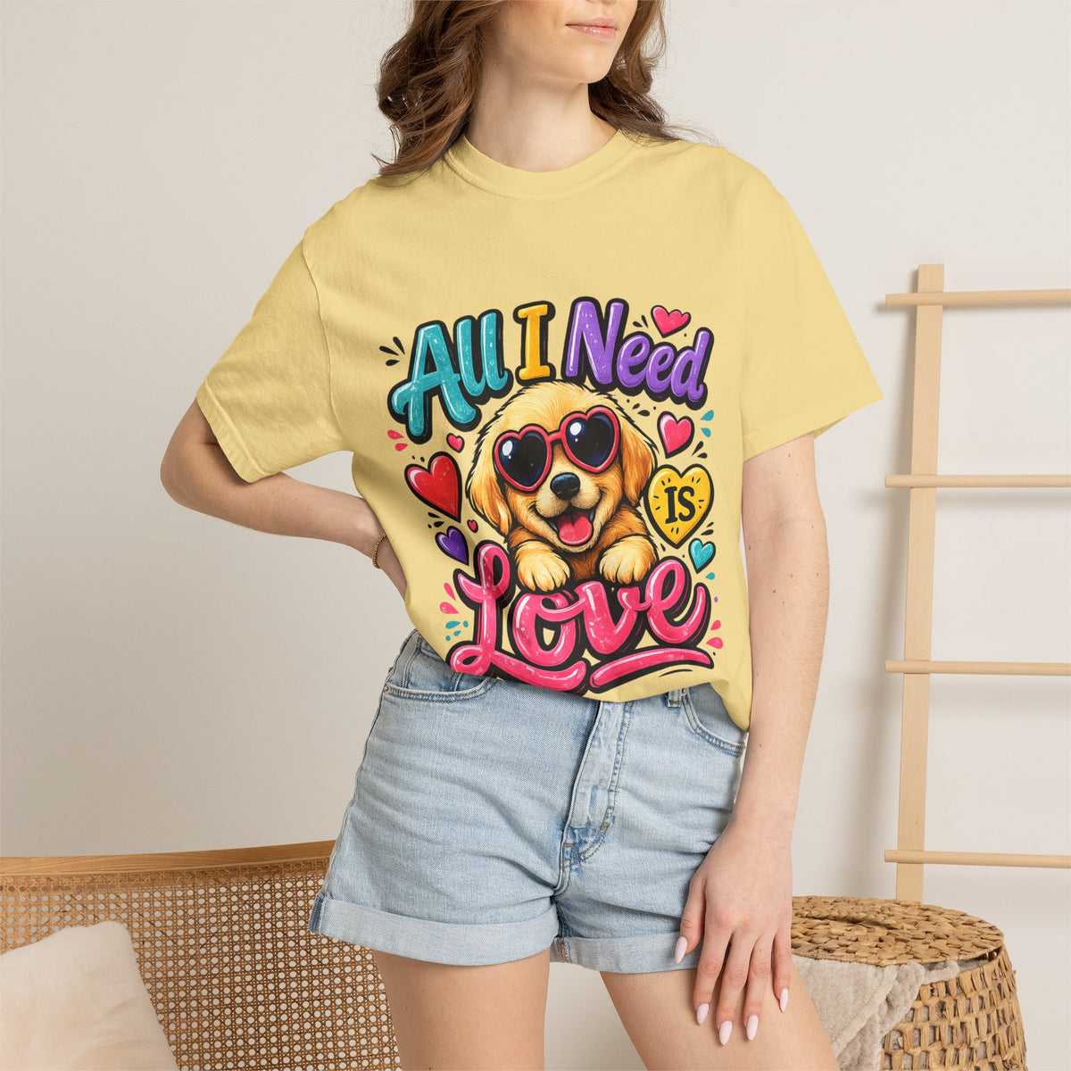 All I Need Is Love Puppy T-Shirt | Cute Dog Heart Graphic