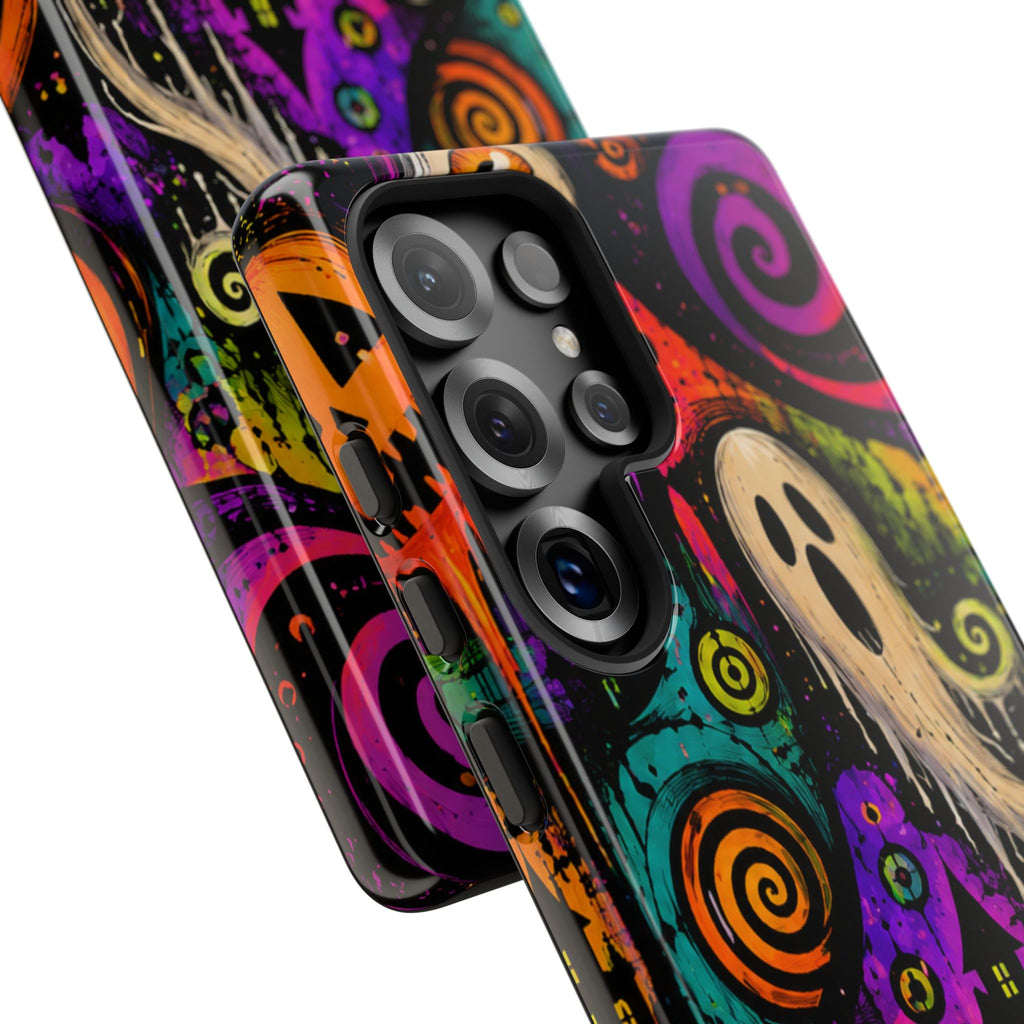 Halloween Ghost Phone Case — Colorful Spooky Skull & Haunted House Tough Case