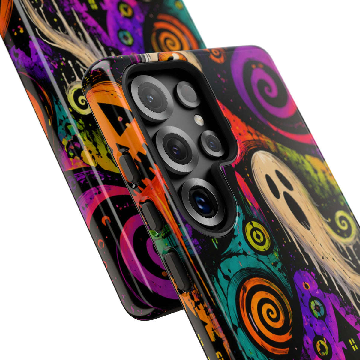 Halloween Ghost Phone Case — Colorful Spooky Skull & Haunted House Tough Case