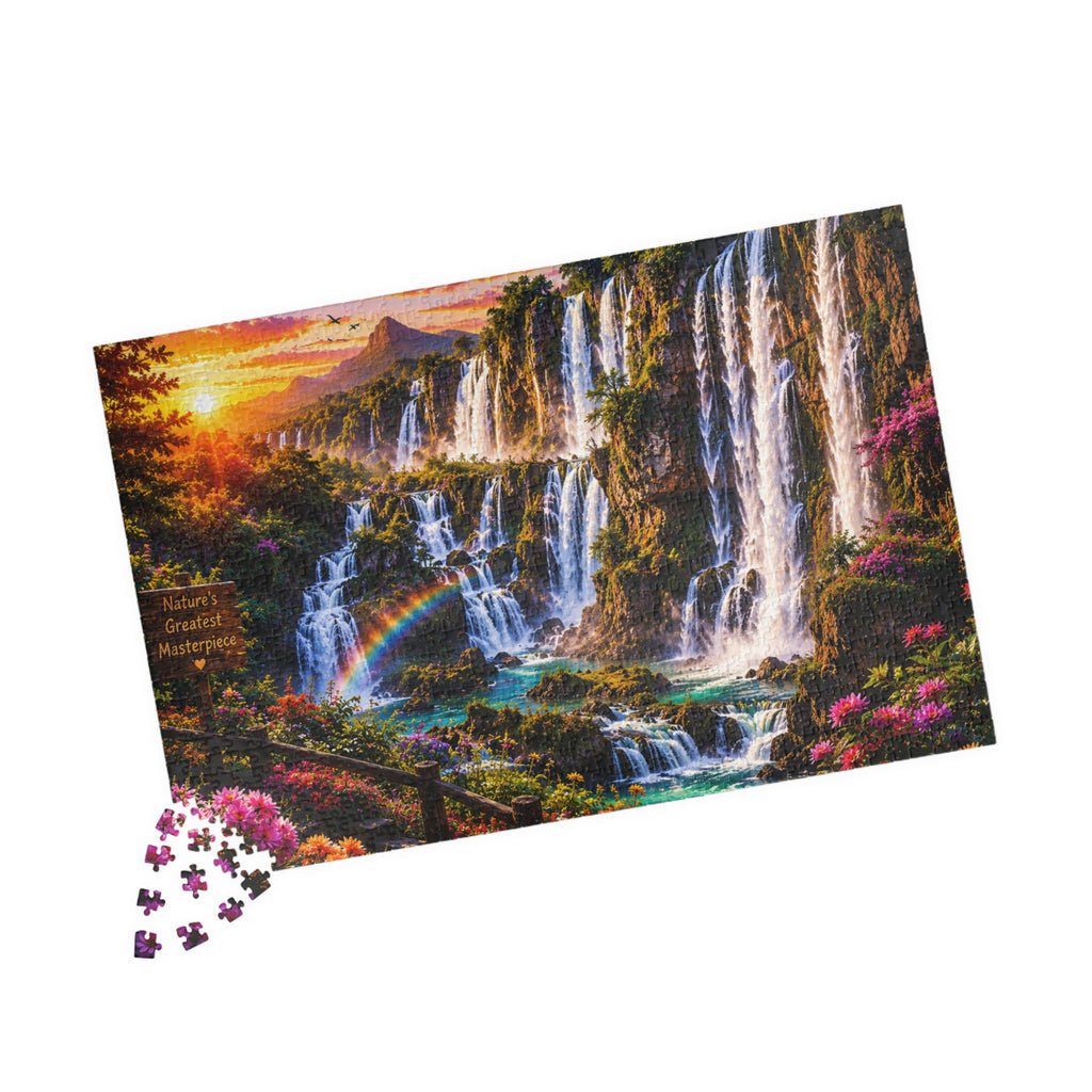 Waterfall Landscape Jigsaw Puzzle — Scenic Rainbow Sunset 110–1014 Piece