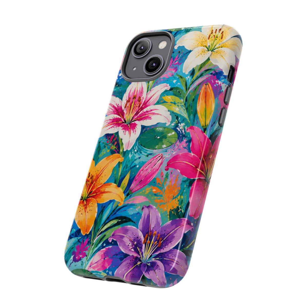 Floral Lily Tough Phone Case — Colorful Tropical Flower Protective Cover