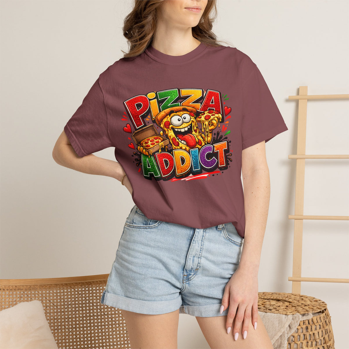 Pizza Addict T-shirt | Cartoon Slice Graphic, Funny Food Tee