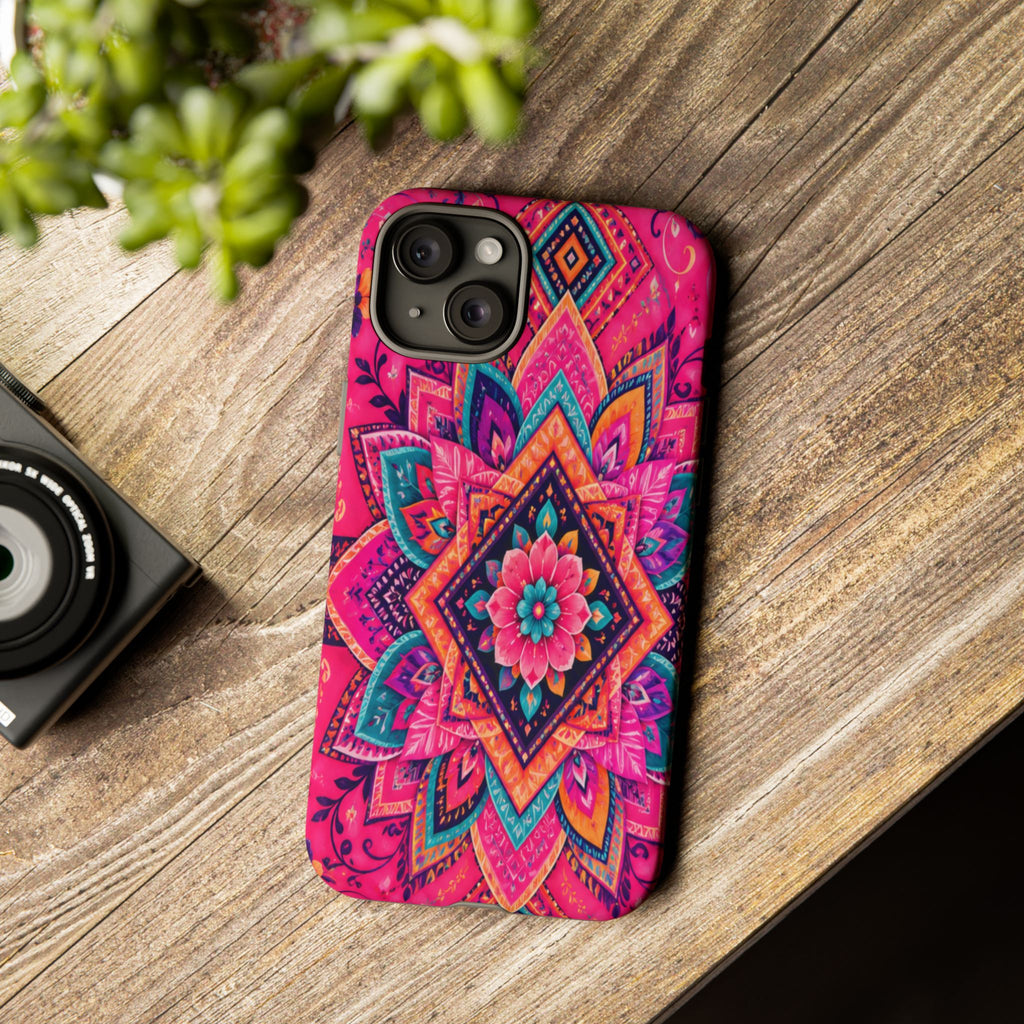 Floral Mandala Tough Phone Case — Pink Boho Protective Cover
