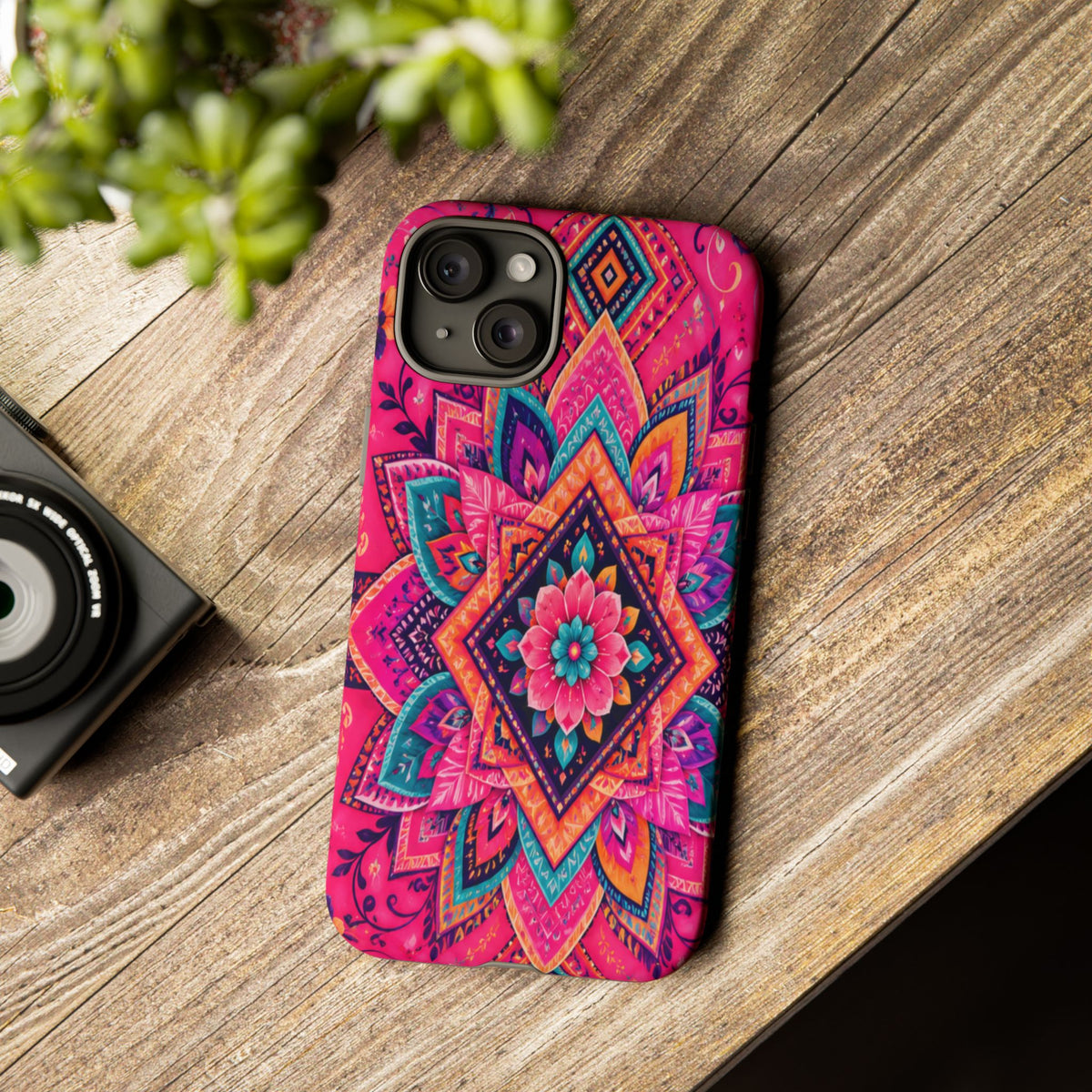 Floral Mandala Tough Phone Case — Pink Boho Protective Cover
