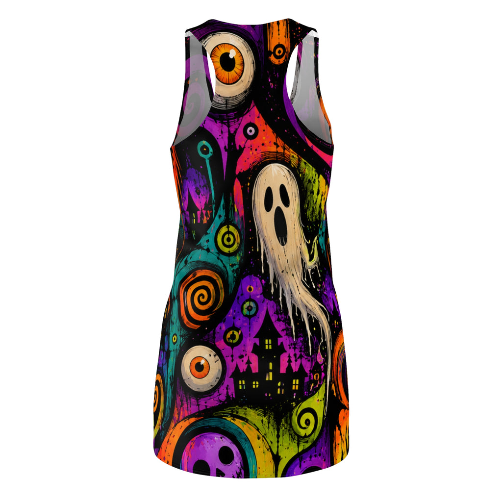 Halloween Ghost Racerback Dress — Colorful Spooky All-Over Print