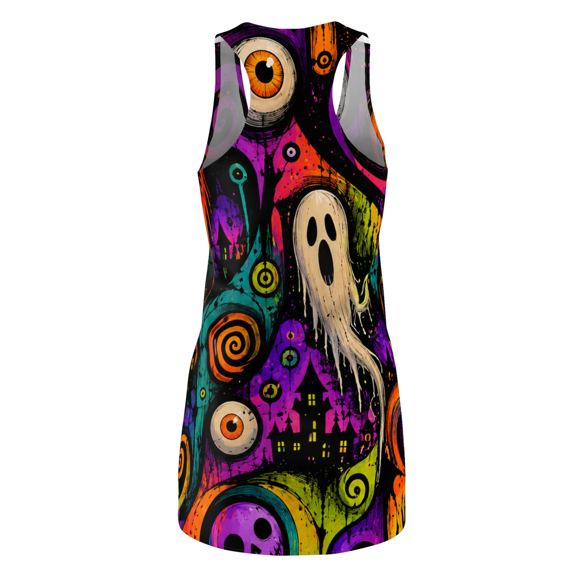 Halloween Ghost Racerback Dress — Colorful Spooky All-Over Print