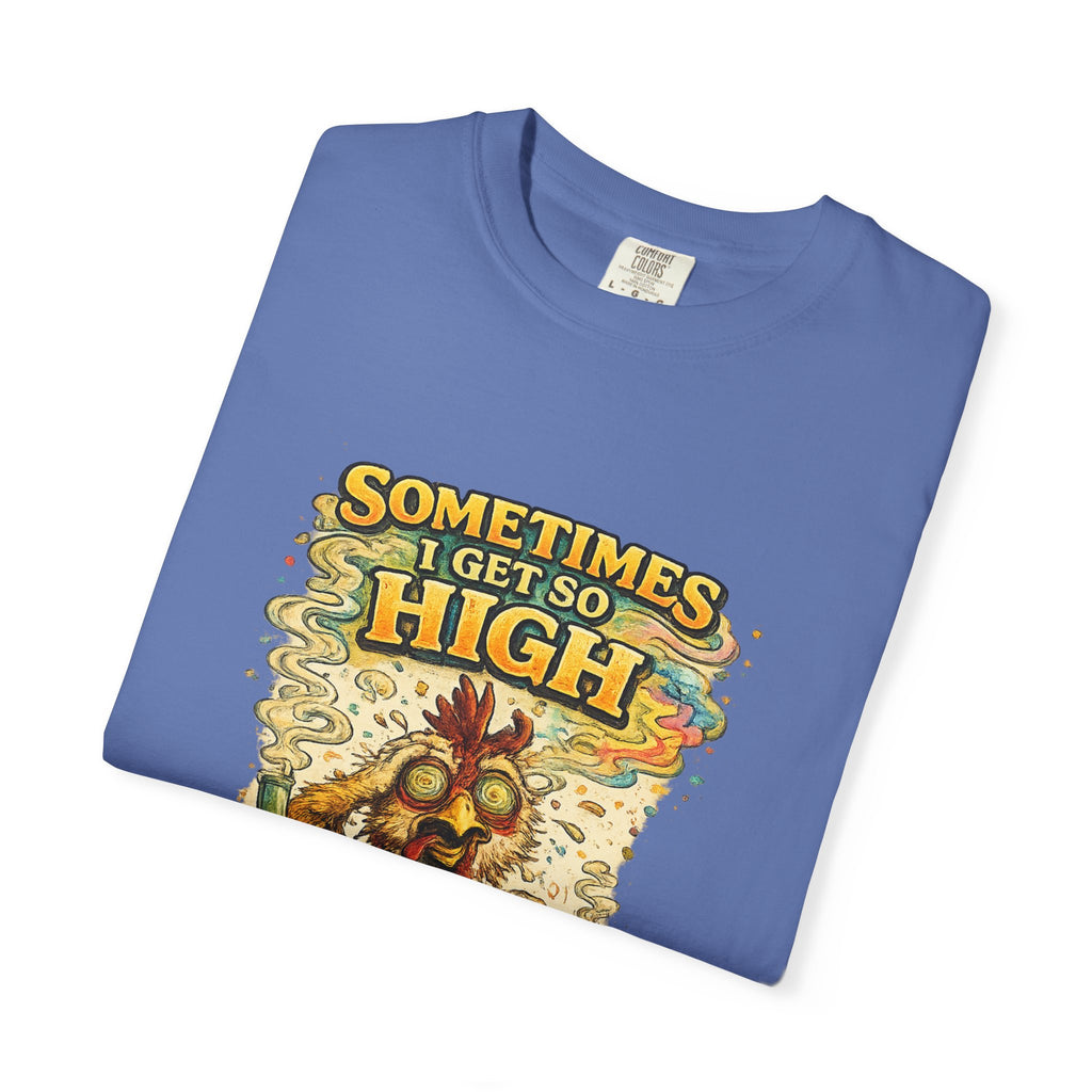 Sometimes I Get So High chicken illustration T-shirt | psychedelic farm design