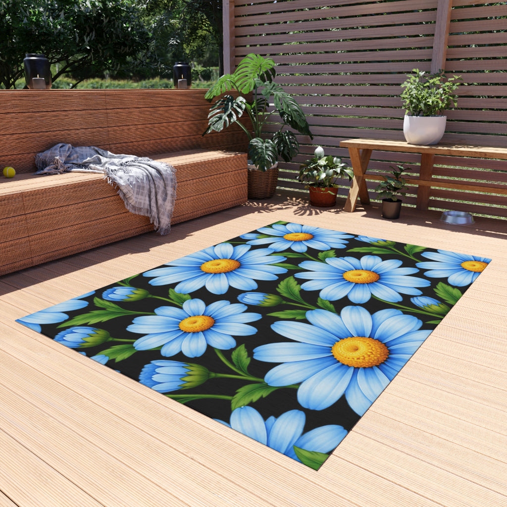 Blue Daisy Outdoor Rug — Cheerful Floral Patio Mat