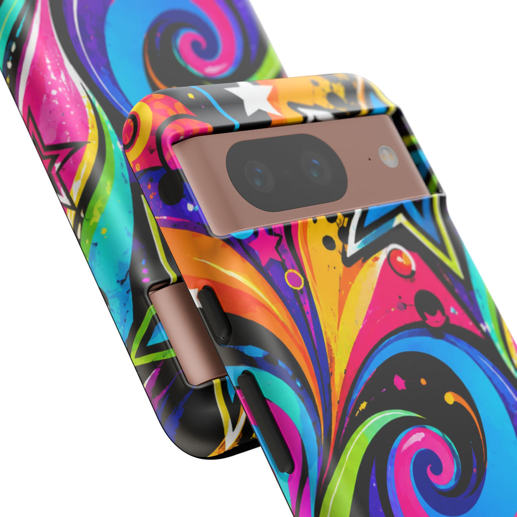 Psychedelic Swirl Phone Case — Bold Retro Stars & Neon Pop Art Tough Case