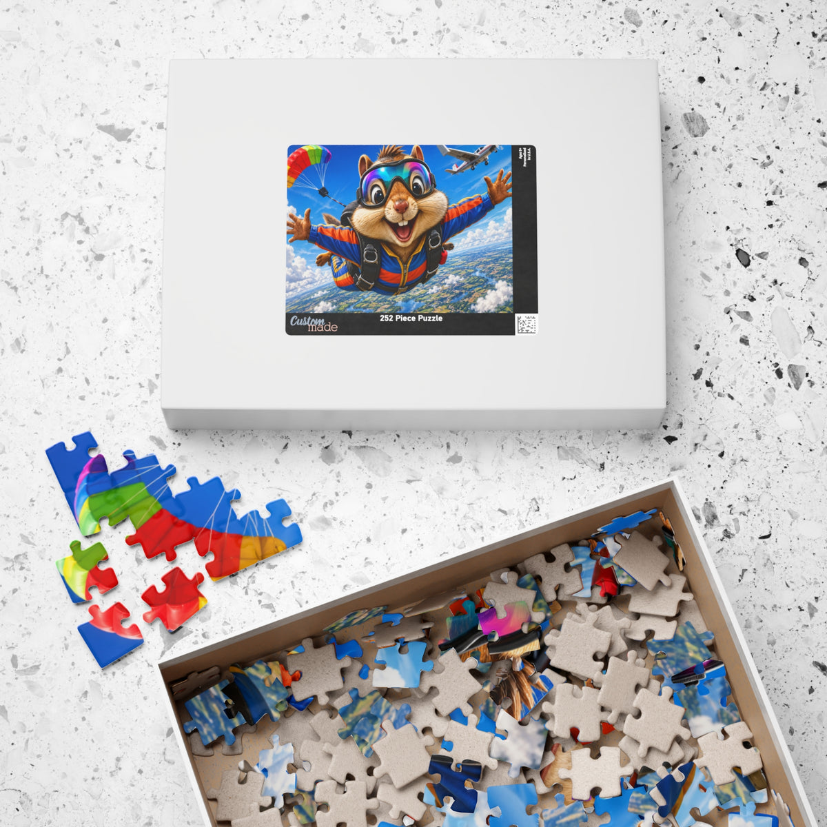 Skydiving Squirrel Jigsaw Puzzle — Cute Adventure Cartoon Puzzle (110/252/520/1014 pcs)