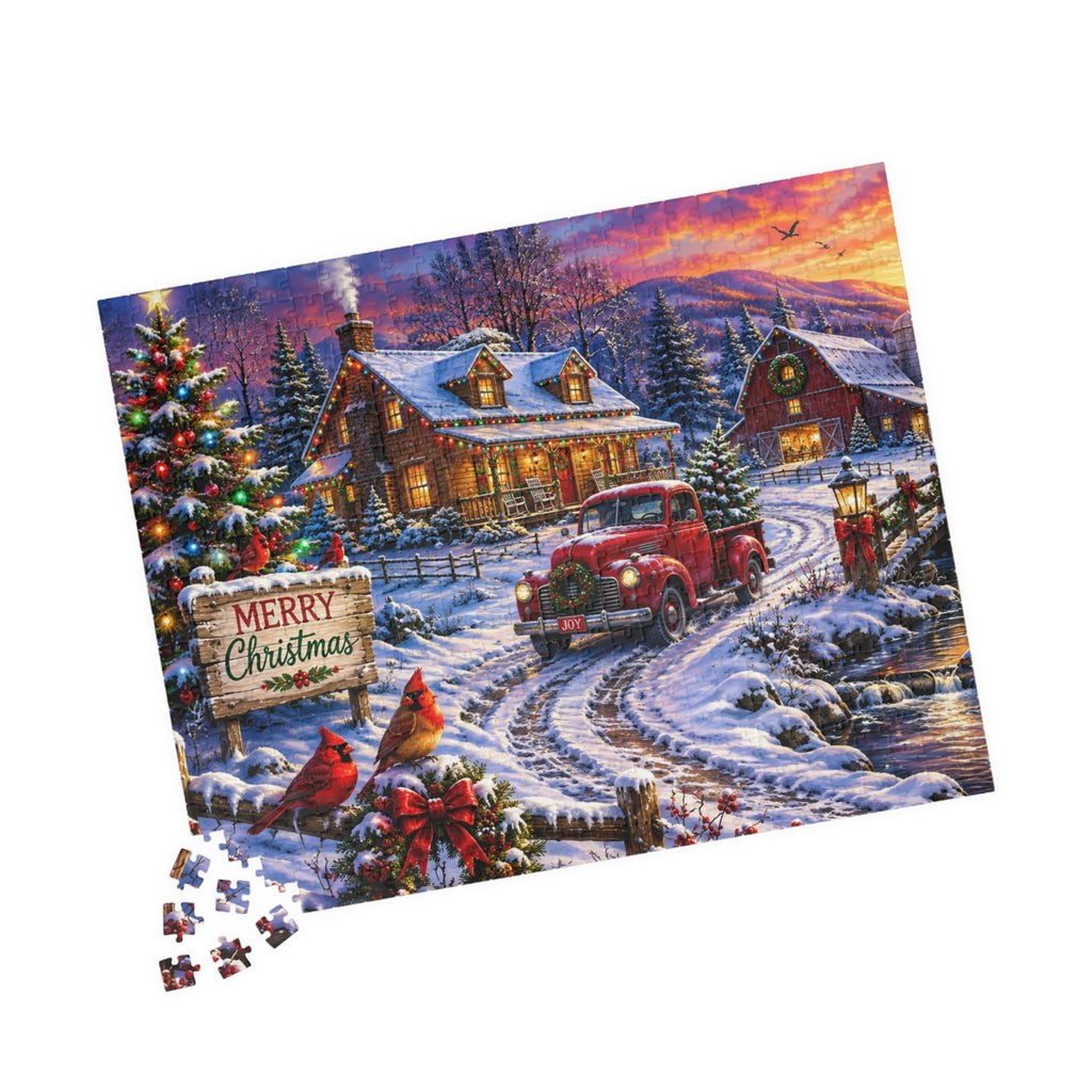 Christmas Cabin Snow Scene Puzzle — Festive Holiday Jigsaw (110/252/520/1014 pcs)