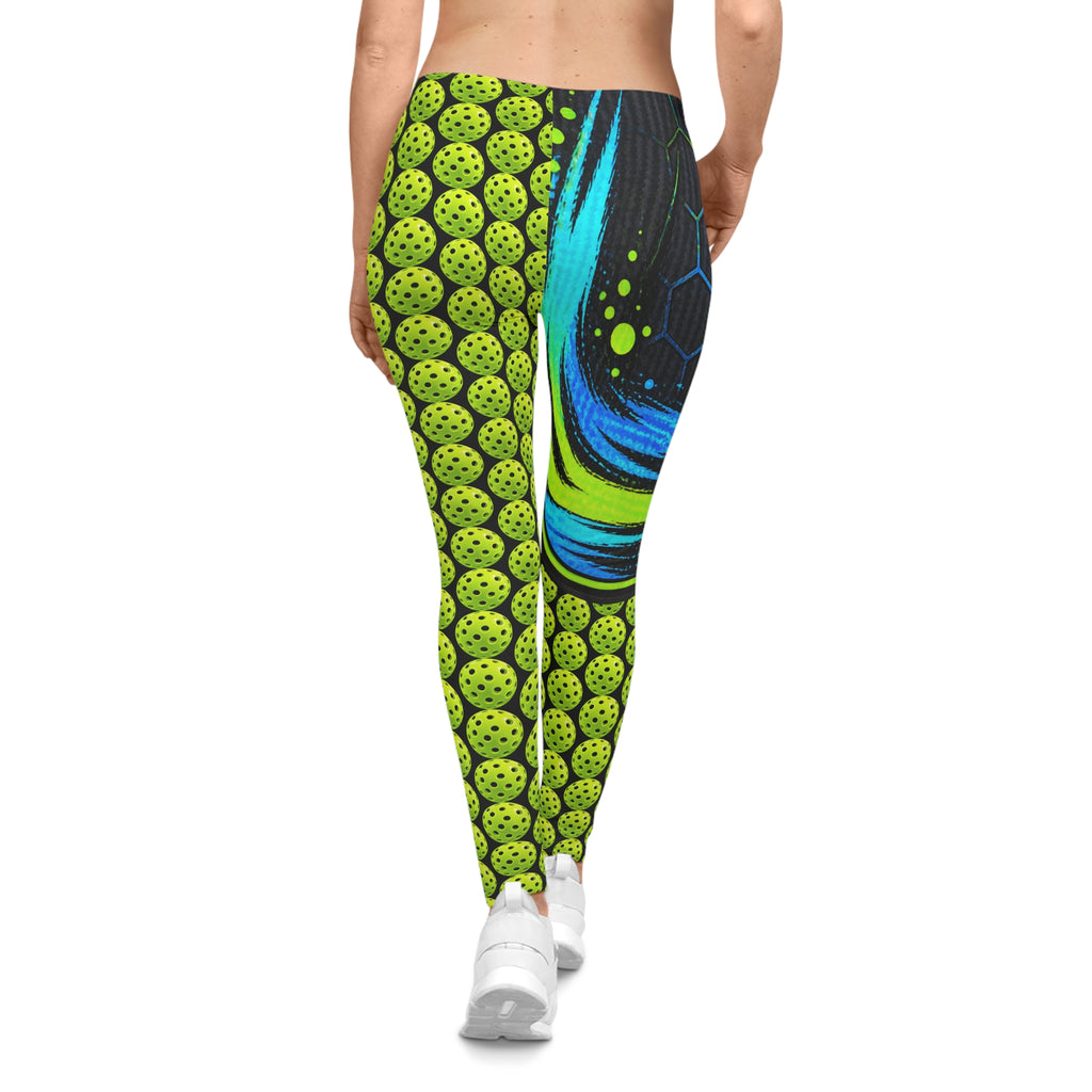 Pickleball Neon Hex Athletic Leggings – Lime Green Pop Art Print