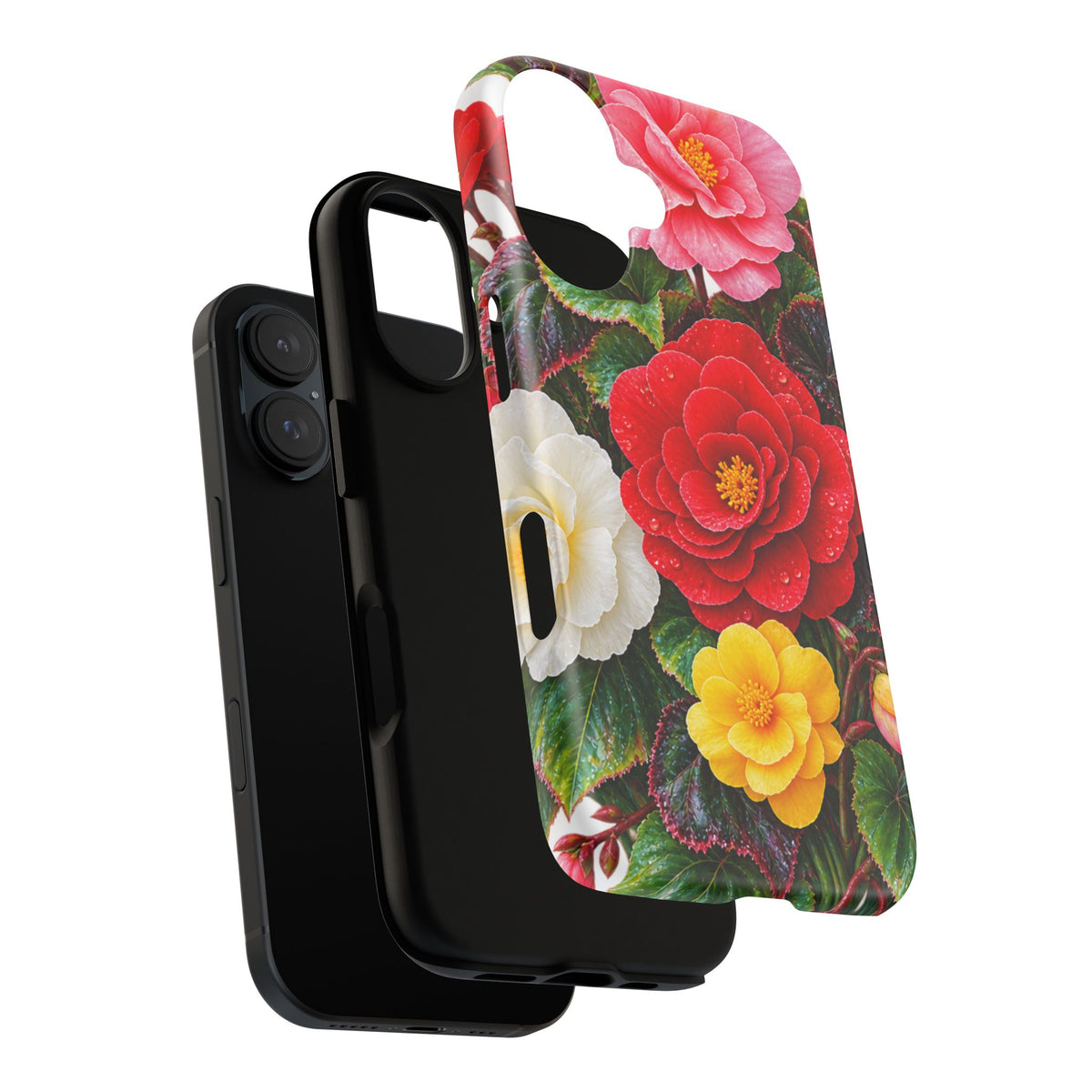 Floral Begonia Phone Case — Vibrant Red, Pink & Yellow Blossom Protective Cover